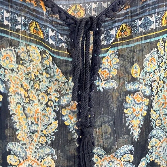 Westport 1962 Woman 2x Navy Gold Floral Print Tunic Top - Picture 5 of 7